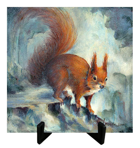 Atelier for Hope bijzonder kunstkado eekhoorntje tegeltjes van schilderij