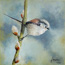 Mini schilderij Staartmeesje, bijzonder vogel schilderij, kunst kado Atelier for Hope Doetinchem