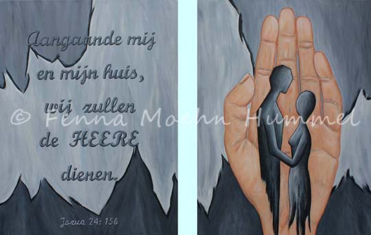 Schilderij onder Gods hand, huwelijkgeschenk schilderij in opdracht Atelier for Hope Doetinchem Bijbelse kunst