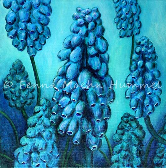 Schilderij blauwe druifjes | Atelier for Hope Doetinchem schilderijen bloemen natuur Fenna Moehn-Hummel